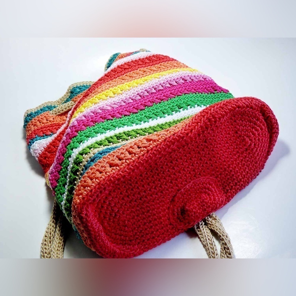 The Sak vintage Carry All Rainbow Striped Sling Boho Style backpack - Picture 3 of 9